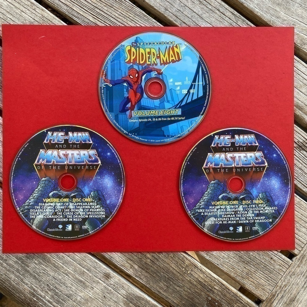 Spiderman BatMan Green Lantern Sonic and He-Man set of 6 super hero DVDs